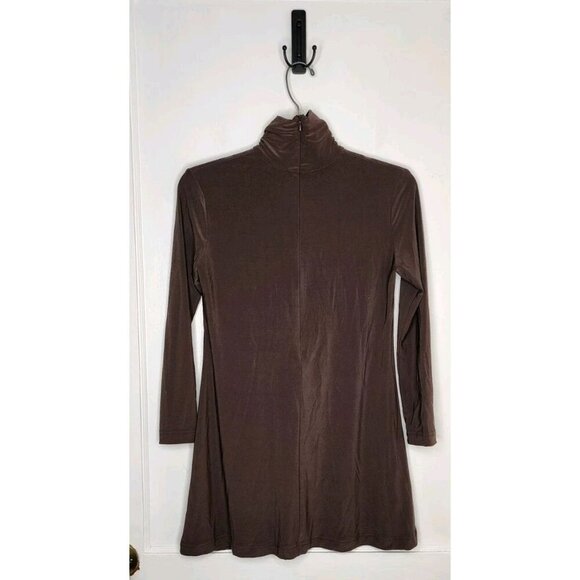 Norma Kamali Brown Stretch Jersey Back Zip Turtleneck Slim Fit Long Sleeve Sz XS - Picture 2 of 5